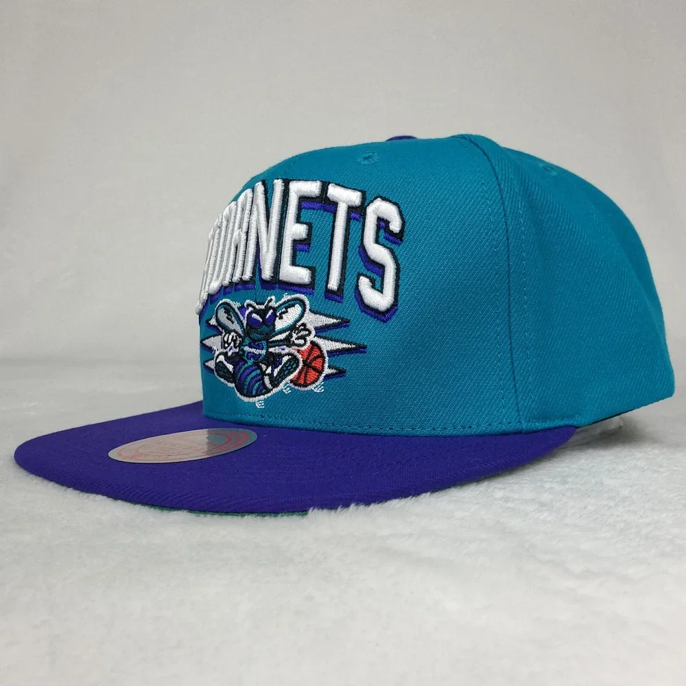 Charlotte Hornets Mitchell & Ness NBA Snapback Hat‎ Cap 3D Logo Teal Purple NWT